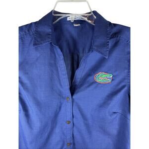 Florida Gator Game Day Dress Shirt Size Medium Women's Button Up Blue Short Slev